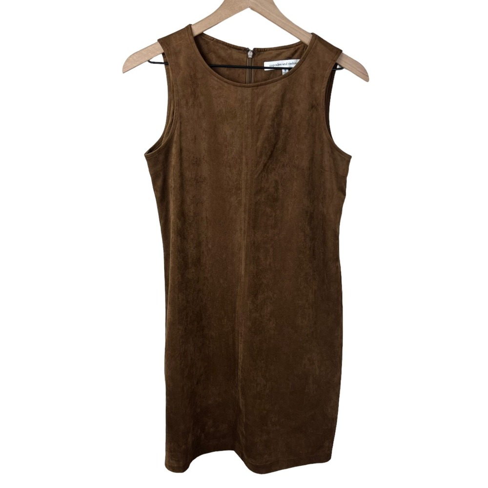 Cupcakes and Cashmere Womens Small Brown Faux Suede Shift Dress CG38526